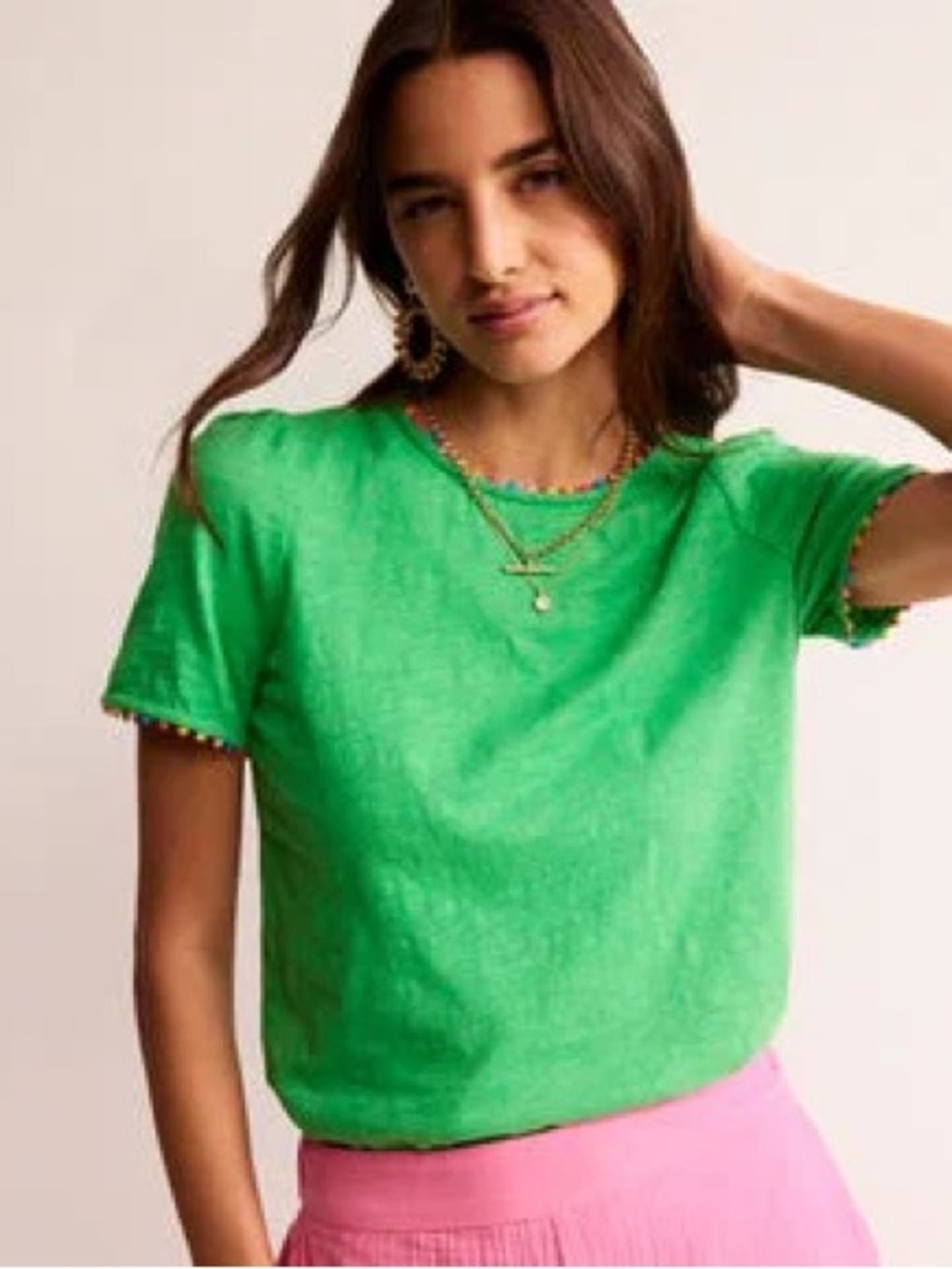 Boden Ali Pom Trim Jersey T-Shirt in Green Size US 8